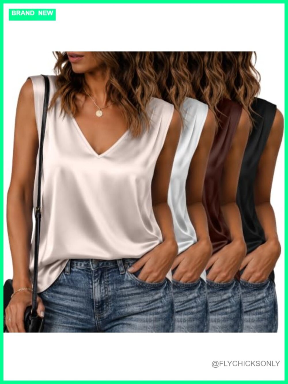 Silk Satin V Neck Tank Tops Women Loose Fit Camisoles 4 Pack